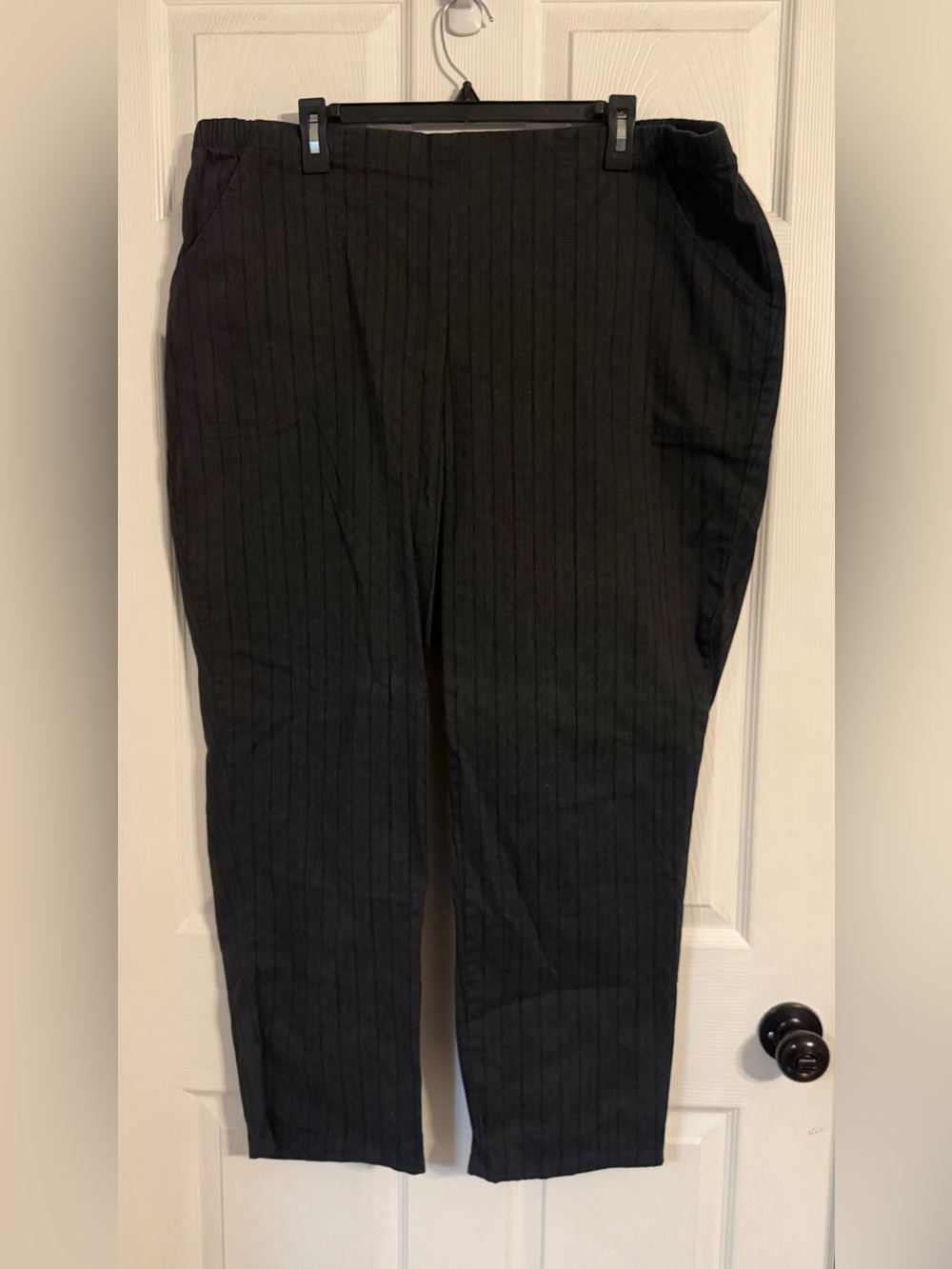 Just My Size Women’s 3xl (22w/24w) Pull On Striped Pants Charcoal And Black